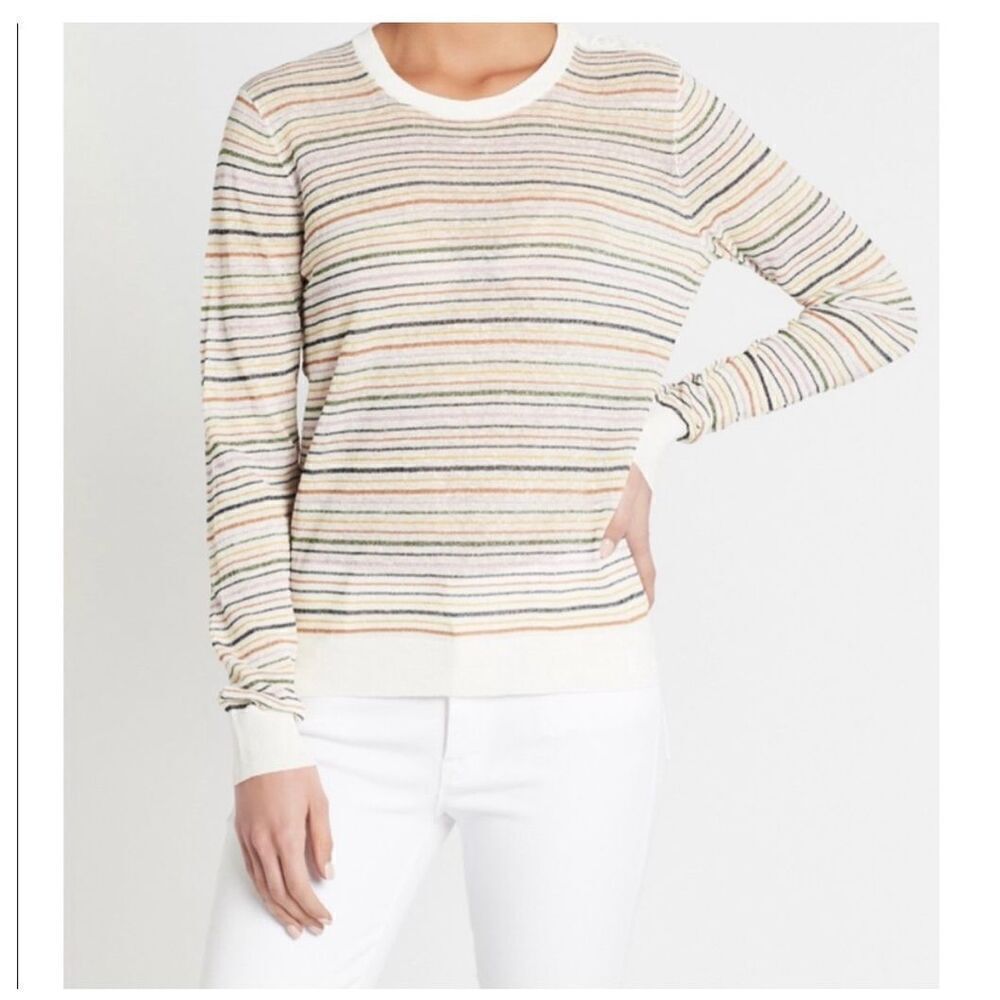 Joie‎ Ade Sweater Crewneck Porcelain Rainbow Striped Medium M Fuller House